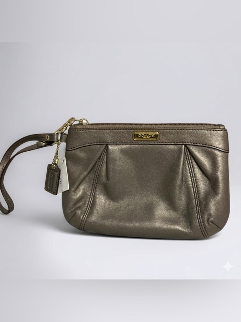 Coach metallic taupe/bronze Leather Wristlet NWT